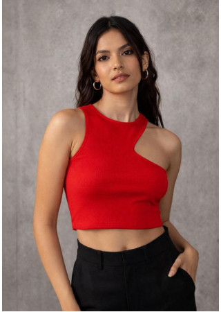 SOYA SHOULDER RED CUT OUT CROP TOP